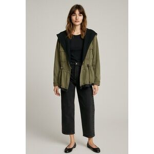 Free People Jacket Green Black Hooded Drawstring Military Grunge Army Utility